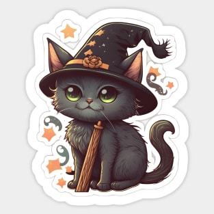 Cute little witchy cat Sticker